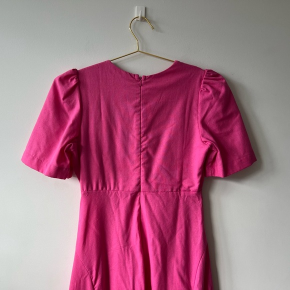 NWT Lalibela Fuschia/Hot Pink Linen Blend Short Sleeve Midi Dress - Picture 8 of 8